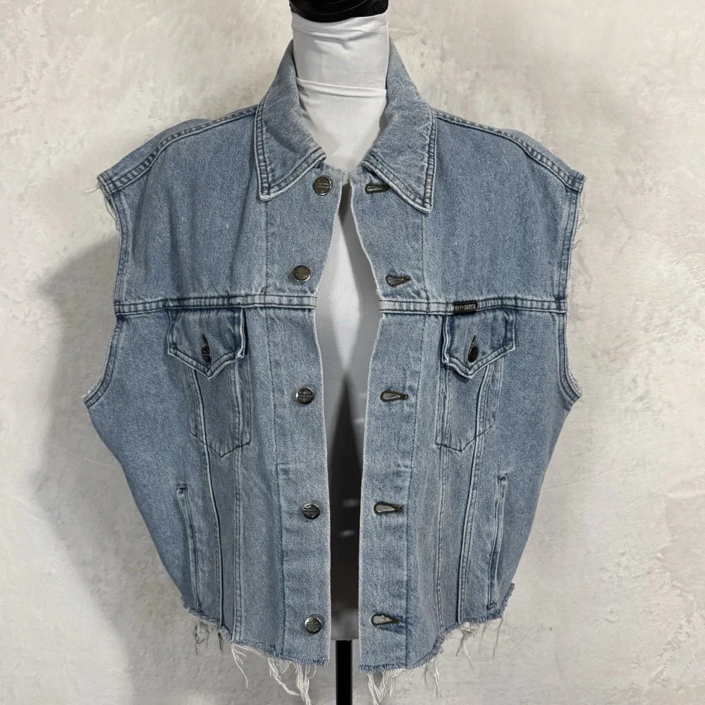 Y2K Harley Davidson Denim Vest‎ Size L Distressed Florida Logo Patch Grunge VTG - Picture 5 of 16